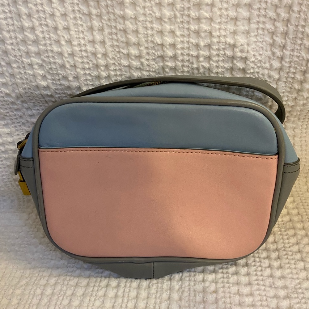 Jcrew purse leather and suede pink and orange and blue crossbody bag!